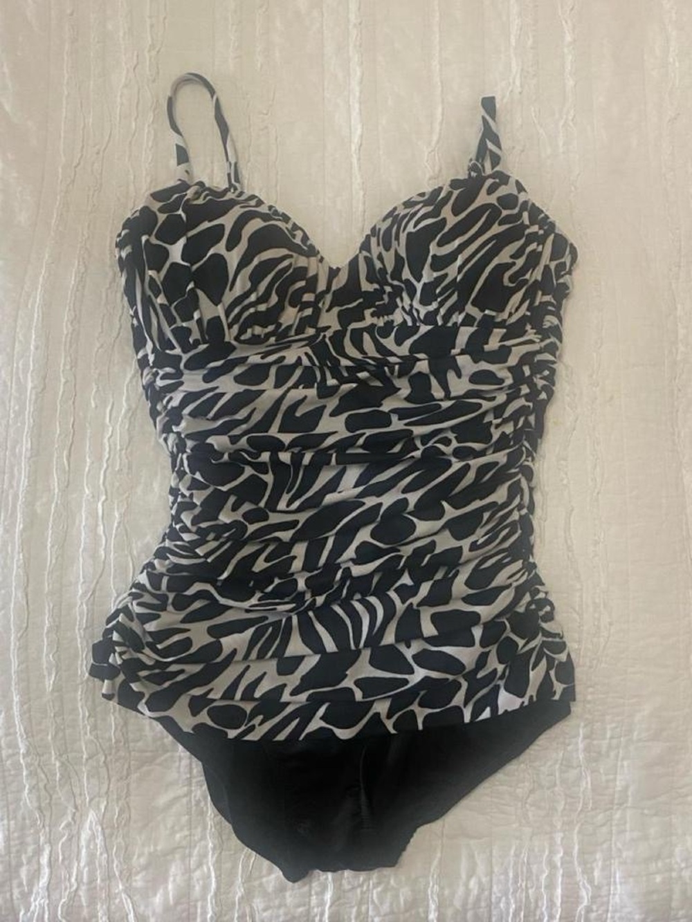 Miraclesuit Black and White Ruched One-Piece Swimsuit